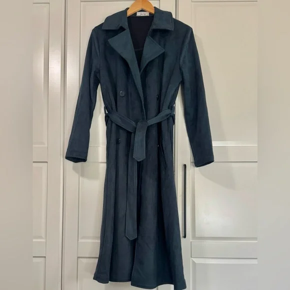 Like New, sᴀᴅɪᴇ & sᴀɢᴇ, Women's Microsuede Trench Coat I Dark Green, sᴍᴀʟʟ